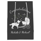 シベリアのハスキー犬の赤ちゃんシャワーパピーグレー ミディアムペーパーバッグ (裏面)