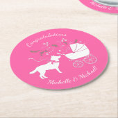 シベリアのハスキー犬の赤ちゃんシャワーパピーピンクガール ラウンドペーパーコースター (アングル)
