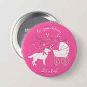 シベリアのハスキー犬の赤ちゃんシャワーパピーピンクガール 缶バッジ (正面&裏面)