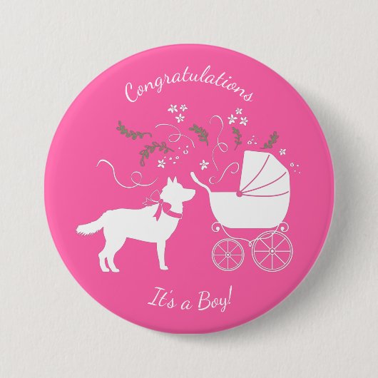 シベリアのハスキー犬の赤ちゃんシャワーパピーピンクガール 缶バッジ (正面)