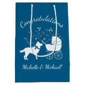 シベリアのハスキー犬の赤ちゃんシャワーパピーブルーボーイ ミディアムペーパーバッグ (裏面)