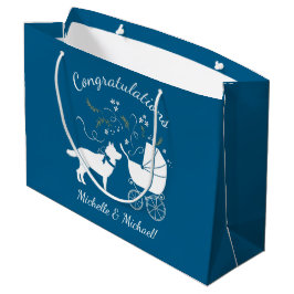 シベリアのハスキー犬の赤ちゃんシャワーパピーブルーボーイ ラージペーパーバッグ