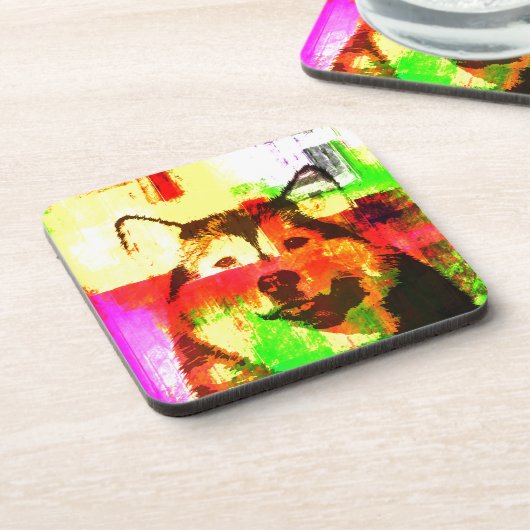 シベリアのハスキー犬アート コースター (左側)