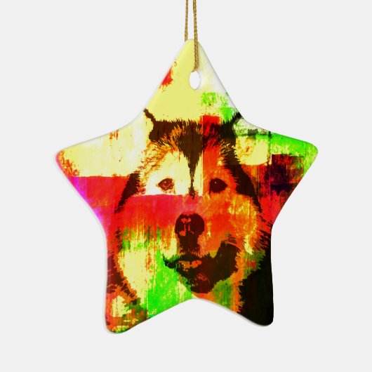 シベリアのハスキー犬アート セラミックオーナメント (右)