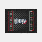 シベリアのハスキー犬サンタ帽子の醜いクリスマス犬 フリースブランケット (正面(横))