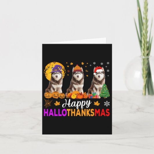 シベリアのハスキー犬ハロウィンクリスマスハロ感謝 カード (正面)
