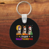シベリアのハスキー犬ハロウィンクリスマスハロ感謝 キーホルダー (正面)