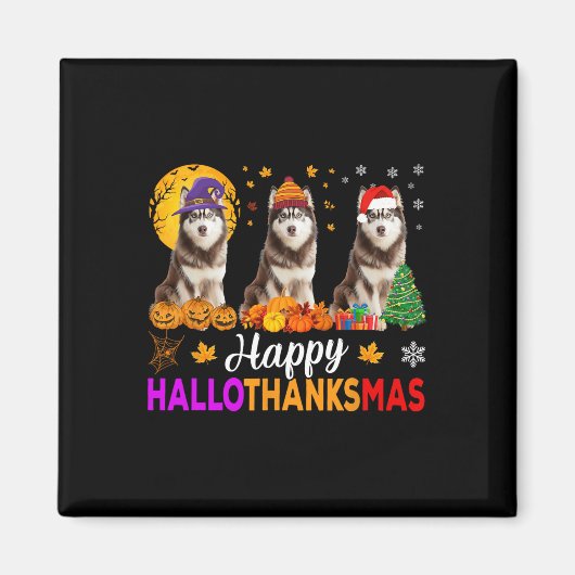 シベリアのハスキー犬ハロウィンクリスマスハロ感謝 マグネット (正面)