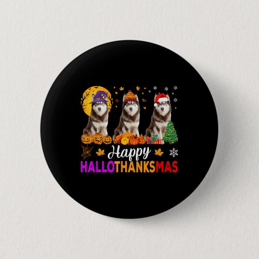 シベリアのハスキー犬ハロウィンクリスマスハロ感謝 缶バッジ (正面)