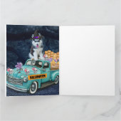 シベリアのハスキー犬ハロウィントラック怖い夜 カード (内部)