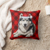 シベリアのハスキー犬バッファロープレイドクリスマスホリデー クッション (ブランケット)