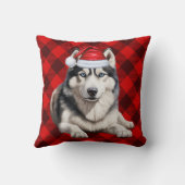 シベリアのハスキー犬バッファロープレイドクリスマスホリデー クッション (裏面)