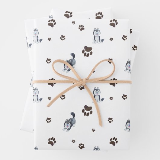 シベリアのハスキー犬ペットの足の足跡トラック ラッピングペーパーシート (インサイチュ)