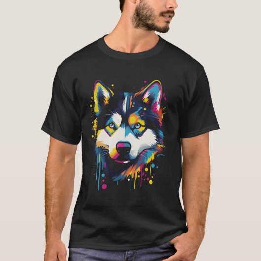 シベリアのハスキー犬 Tシャツ (正面)