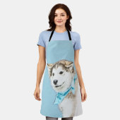 シベリアのハスキー絵画パピーの子犬 – オリジナルドッグアート エプロン (着用した状態)