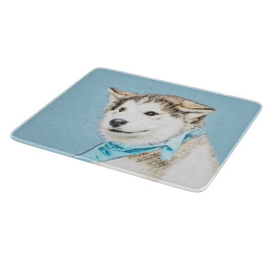シベリアのハスキー絵画パピーの子犬 – オリジナルドッグアート カッティングボード (角)