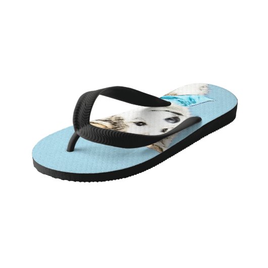 シベリアのハスキー絵画パピーの子犬 – オリジナルドッグアート キッズビーチサンダル (アングル)