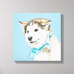 シベリアのハスキー絵画パピーの子犬 – オリジナルドッグアート キャンバスプリント