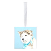 シベリアのハスキー絵画パピーの子犬 – オリジナルドッグアート キューブオーナメント (右)