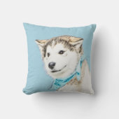 シベリアのハスキー絵画パピーの子犬 – オリジナルドッグアート クッション (正面)