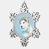 シベリアのハスキー絵画パピーの子犬 – オリジナルドッグアート スノーフレークピューターオーナメント (右)