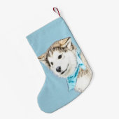 シベリアのハスキー絵画パピーの子犬 – オリジナルドッグアート スモールクリスマスストッキング (裏面 (吊り時))