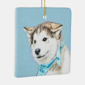 シベリアのハスキー絵画パピーの子犬 – オリジナルドッグアート セラミックオーナメント (右)
