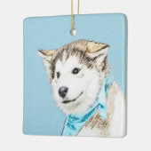 シベリアのハスキー絵画パピーの子犬 – オリジナルドッグアート セラミックオーナメント (左)