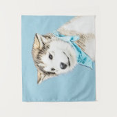 シベリアのハスキー絵画パピーの子犬 – オリジナルドッグアート タペストリー (正面)