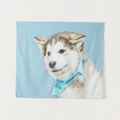 シベリアのハスキー絵画パピーの子犬 – オリジナルドッグアート タペストリー (正面(横))