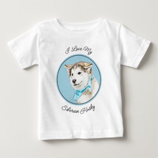 シベリアのハスキー絵画パピーの子犬 – オリジナルドッグアート ベビーTシャツ (正面)