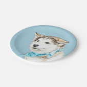 シベリアのハスキー絵画パピーの子犬 – オリジナルドッグアート ペーパープレート (アングル)