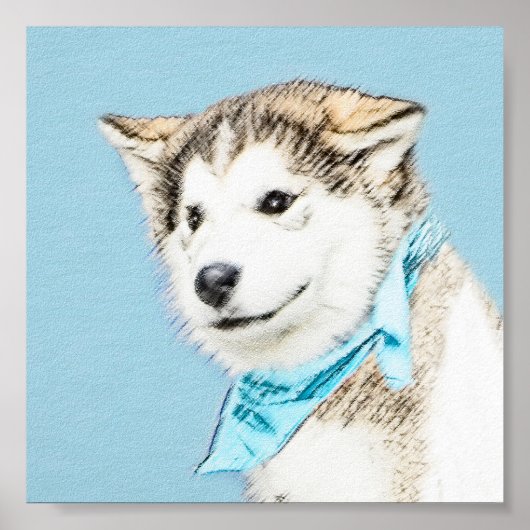 シベリアのハスキー絵画パピーの子犬 – オリジナルドッグアート ポスター (正面)