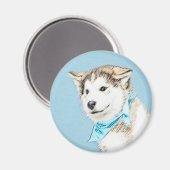シベリアのハスキー絵画パピーの子犬 – オリジナルドッグアート マグネット (正面/裏面)
