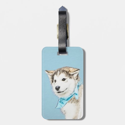 シベリアのハスキー絵画パピーの子犬 – オリジナルドッグアート ラゲッジタグ (裏面縦)