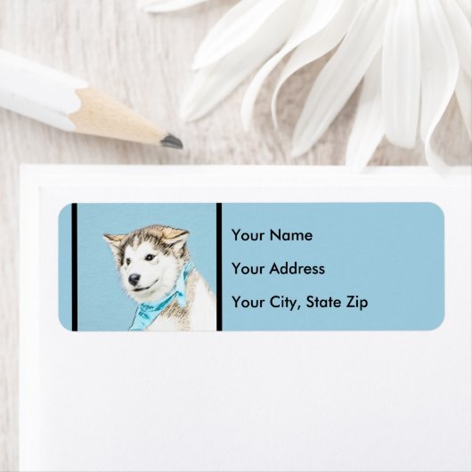 シベリアのハスキー絵画パピーの子犬 – オリジナルドッグアート ラベル (インサイチュ)