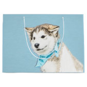 シベリアのハスキー絵画パピーの子犬 – オリジナルドッグアート ラージペーパーバッグ (正面)