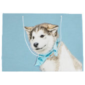 シベリアのハスキー絵画パピーの子犬 – オリジナルドッグアート ラージペーパーバッグ (裏面)