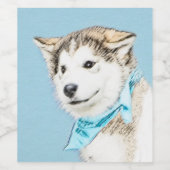 シベリアのハスキー絵画パピーの子犬 – オリジナルドッグアート ワインラベル (シングルラベル)