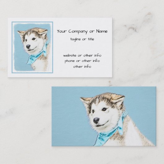 シベリアのハスキー絵画パピーの子犬 – オリジナルドッグアート 名刺 (正面/裏面)