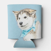 シベリアのハスキー絵画パピーの子犬 – オリジナルドッグアート 缶クーラー (裏面)