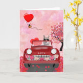 シベリアのハスキー車とハートバレンタイン カード (黄色い花)