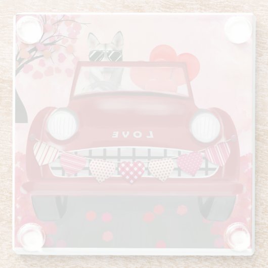 シベリアのハスキー車とハートバレンタイン ガラスコースター (裏面)