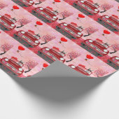 シベリアのハスキー車とハートバレンタイン ラッピングペーパー (角)