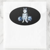 シベリアのハスキー重量挙げおもしろいデッドリフト 楕円形シール (バッグ)