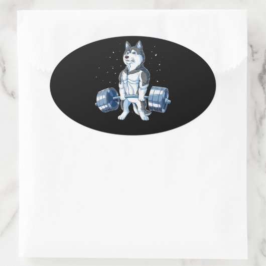 シベリアのハスキー重量挙げおもしろいデッドリフト 楕円形シール (バッグ)