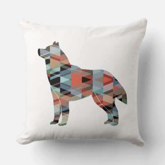 シベリアのハスキー黒の幾何学的な模様シルエット クッション (正面)