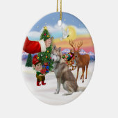 シベリアのハスキー(赤)を治療する セラミックオーナメント (右)