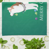 シベリアのハスキー – 赤 – メリークリスマスデザイン キッチンタオル (折り畳み)