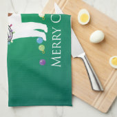 シベリアのハスキー – 赤 – メリークリスマスデザイン キッチンタオル (四つ折り)